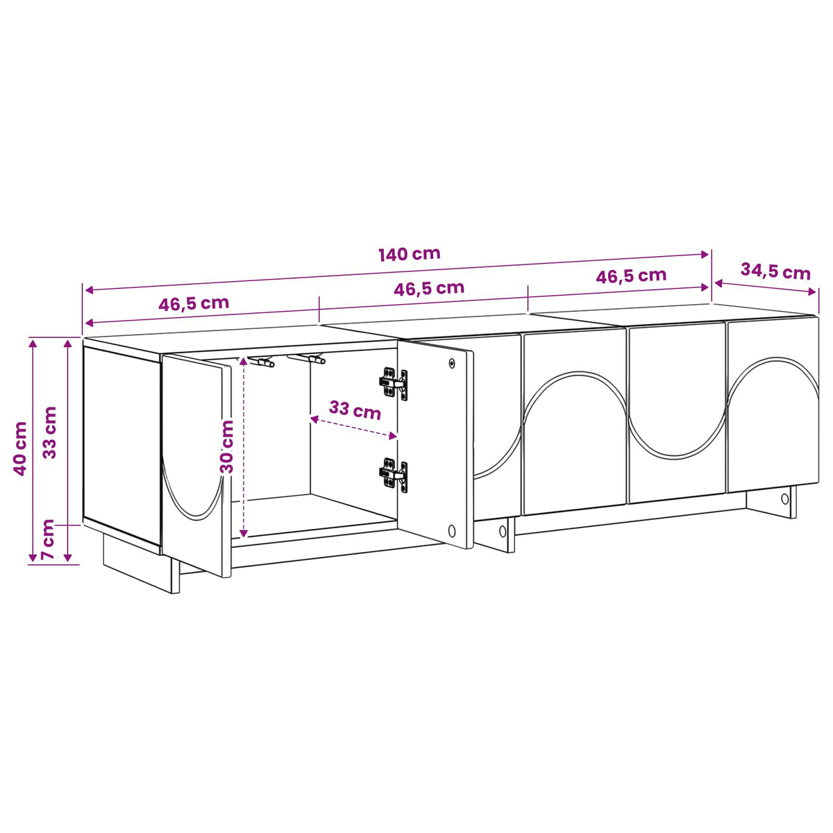 tv-meubel 140 x 34,5 x 40 cm Artisanaal eiken Bewerkt hout