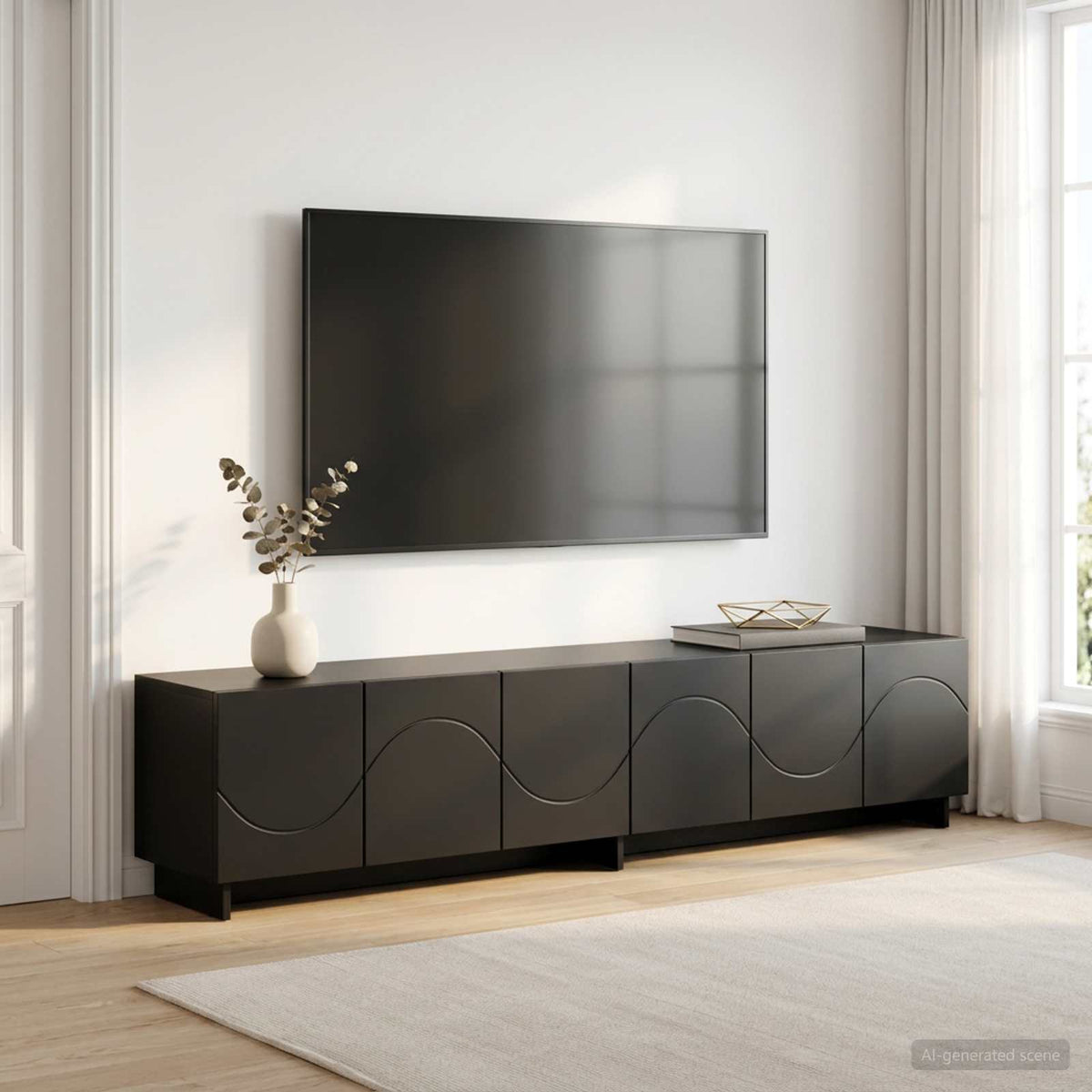 tv-meubel 180 x 34,5 x 40 cm Zwart Bewerkt hout