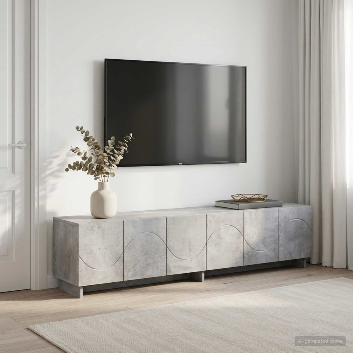 tv-meubel 180 x 34,5 x 40 cm Betongrijs Bewerkt hout