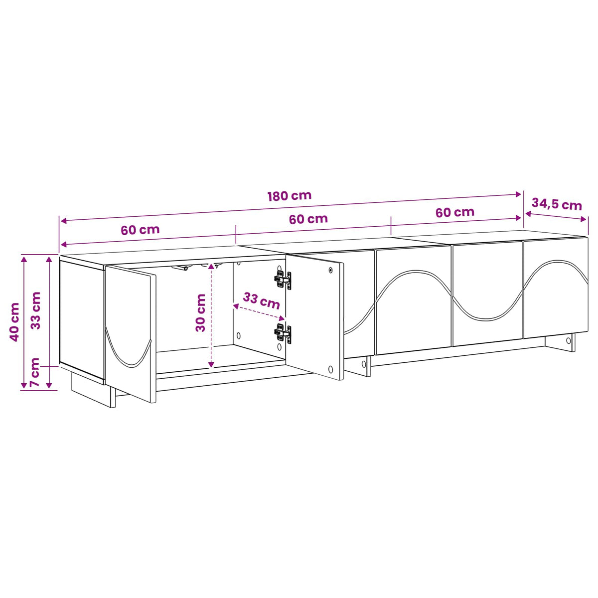 tv-meubel 180 x 34,5 x 40 cm Grijs Sonoma Bewerkt hout