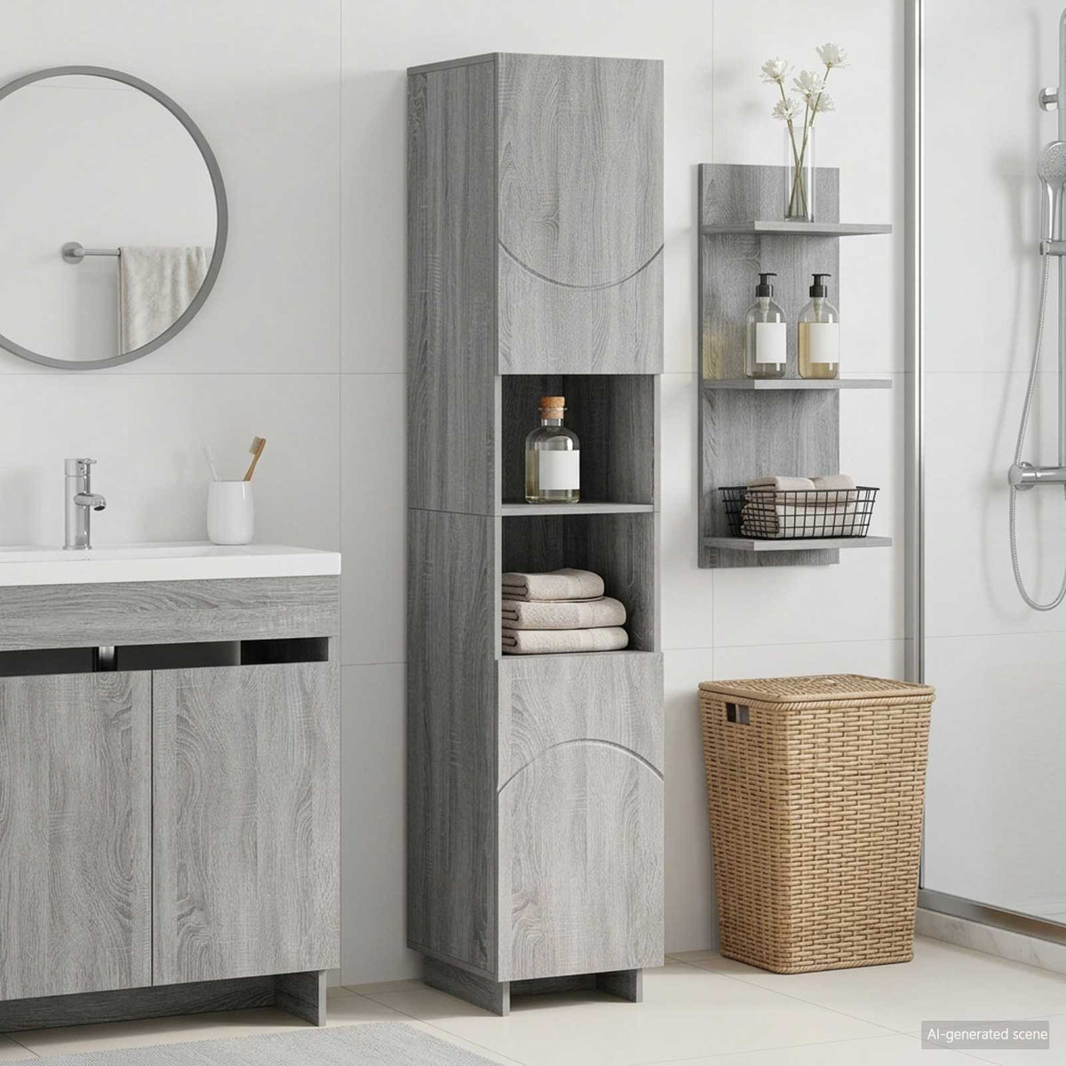 Badkamerkast Grijs Sonoma 36.5 x 38 x 180 cm Bewerkt hout
