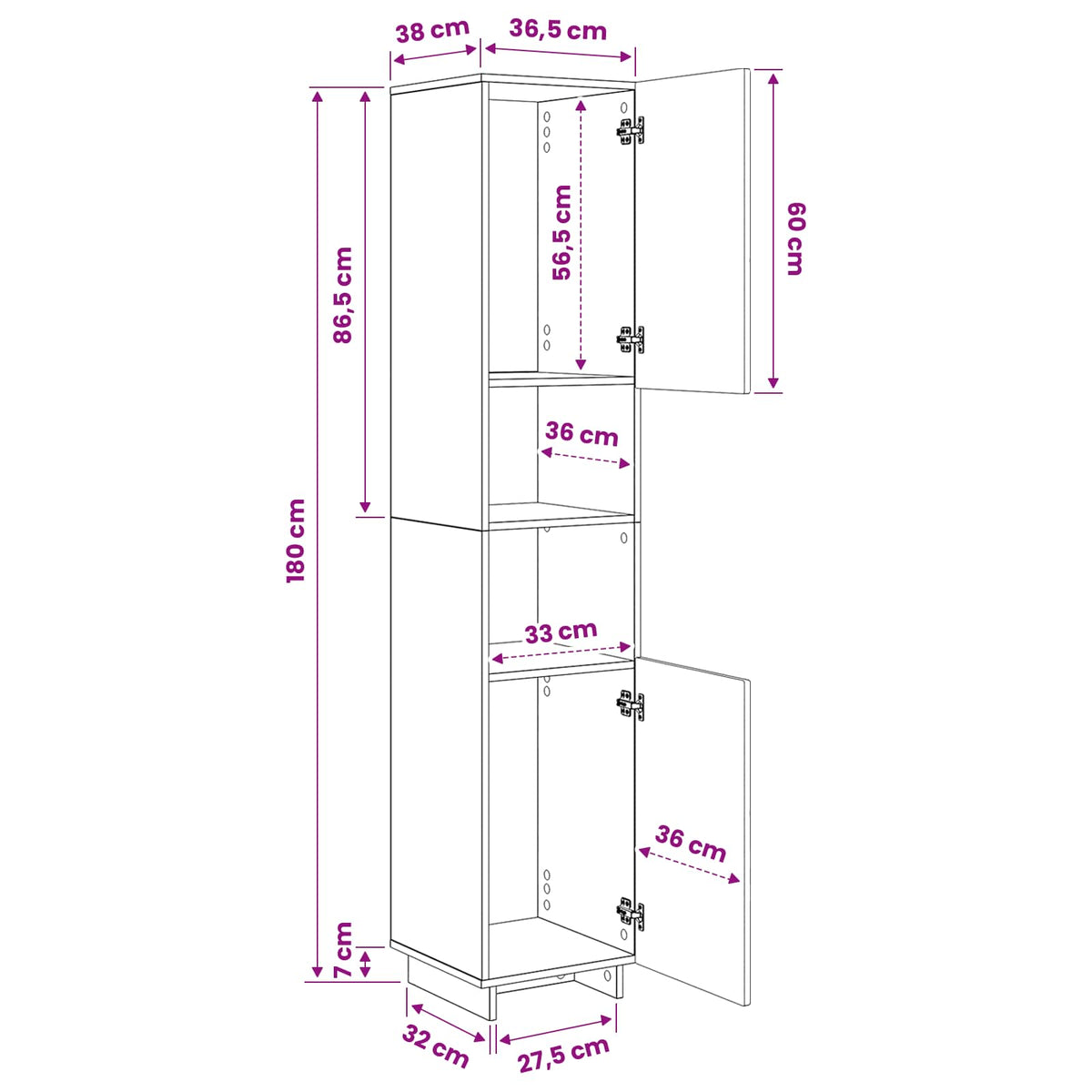 Badkamerkast Artisanaal eiken 36.5 x 38 x 180 cm Bewerkt hout