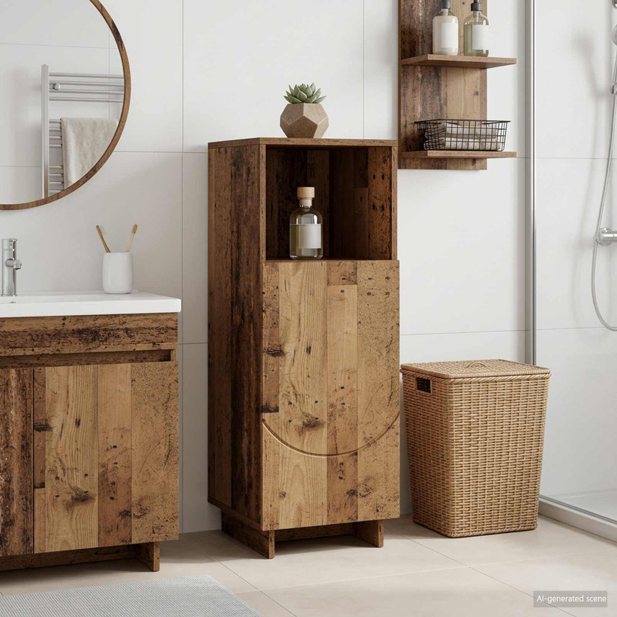 Badkamerkast Oud hout 36,5 x 38 x 95 cm Bewerkt hout