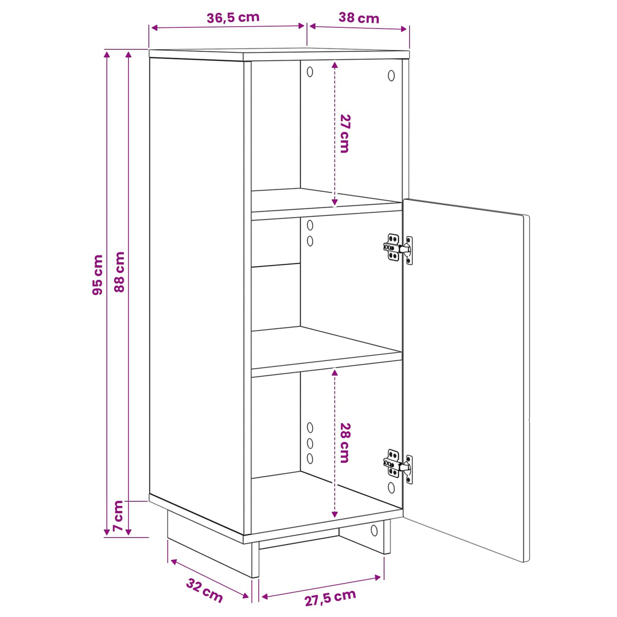 Badkamerkast Oud hout 36,5 x 38 x 95 cm Bewerkt hout