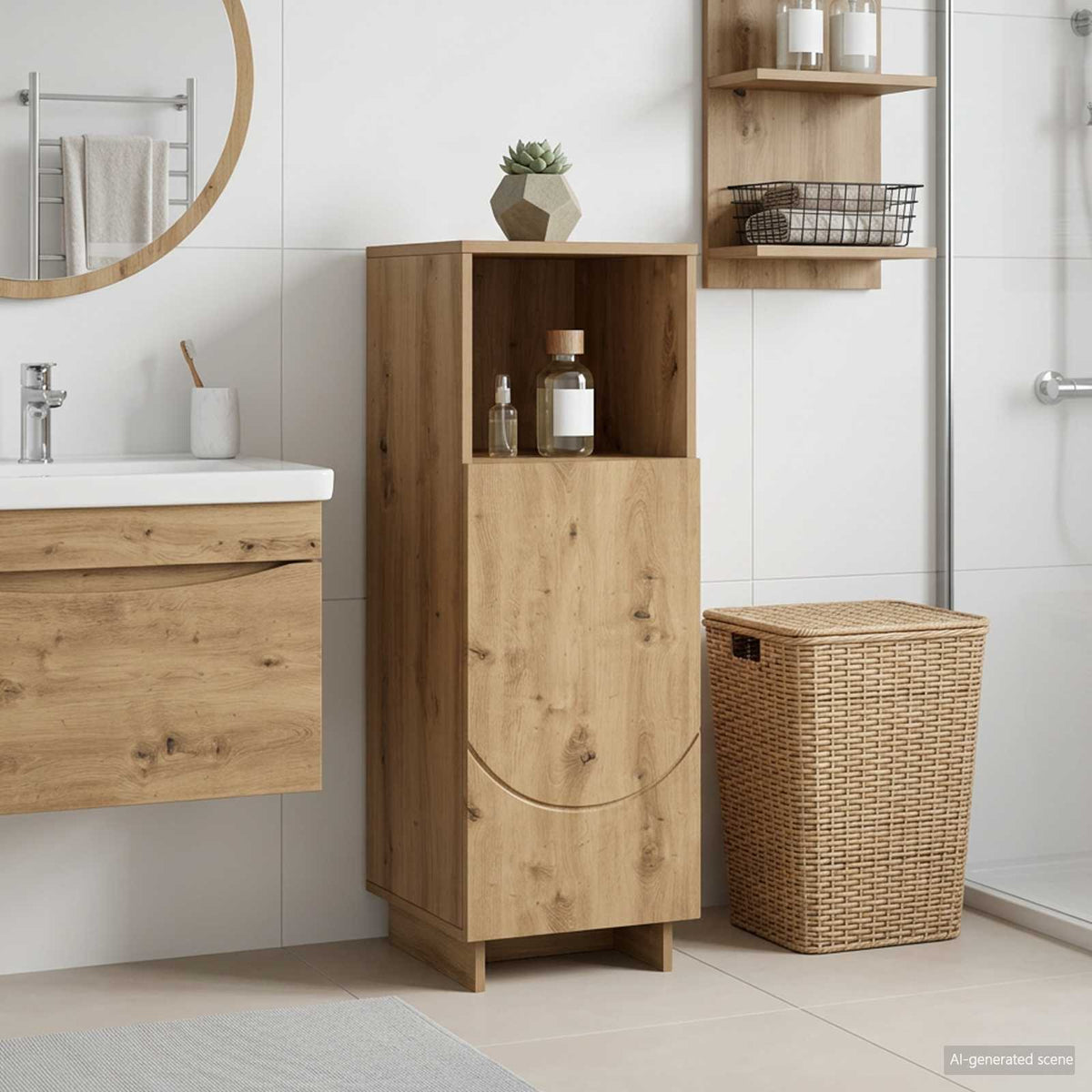 Badkamerkast Artisanaal eiken 36,5 x 38 x 95 cm Bewerkt hout