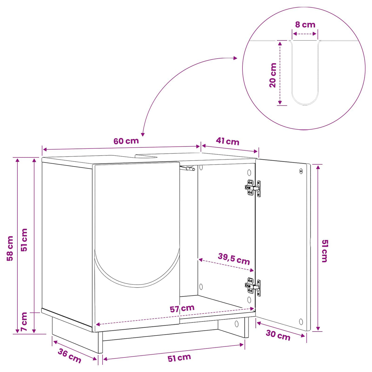 Badkamerkast Betongrijs 60 x 41 x 58 cm Bewerkt hout