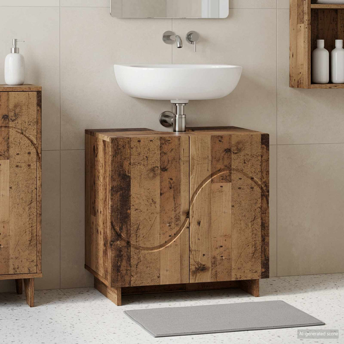 Badkamerkast Oud hout 60 x 41 x 58 cm Bewerkt hout