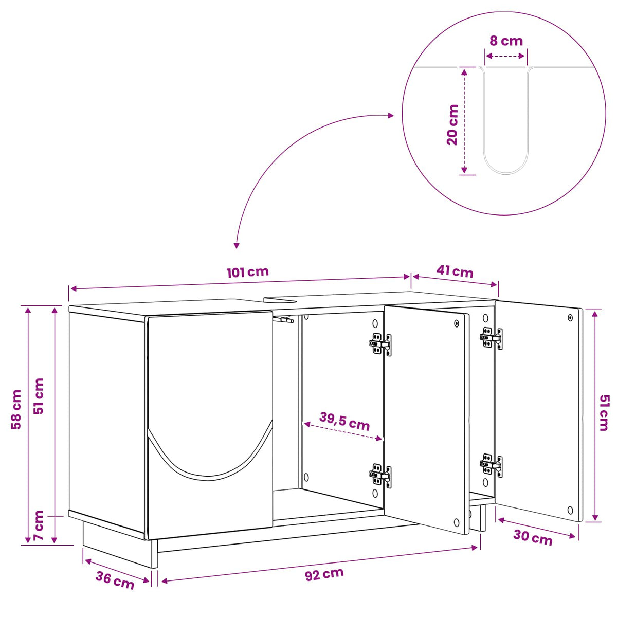 Badkamerkast Oud hout 101 x 41 x 58 cm Bewerkt hout