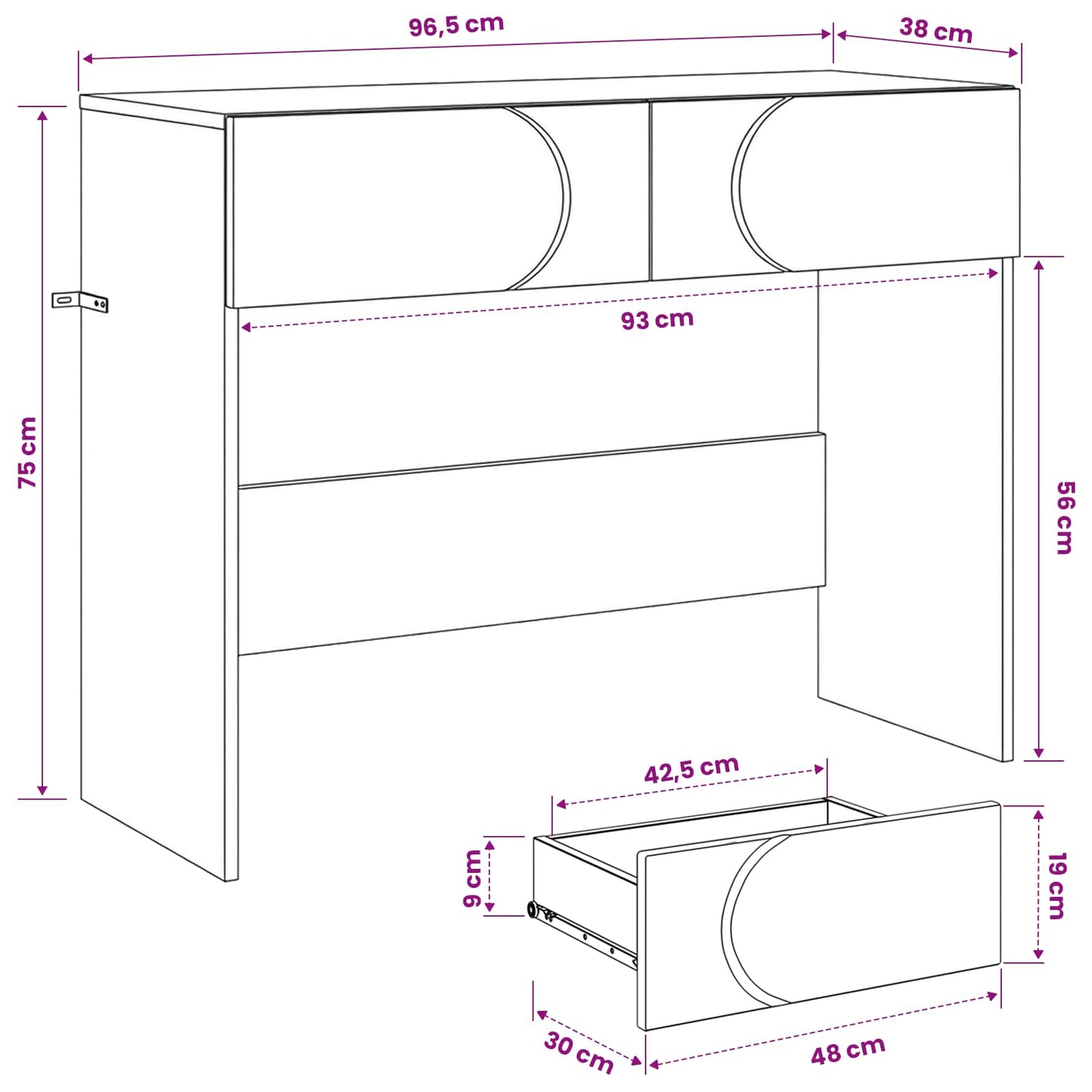 Consoletafel Hoogglans Wit 96,5 x 38 x 75 cm Bewerkt hout
