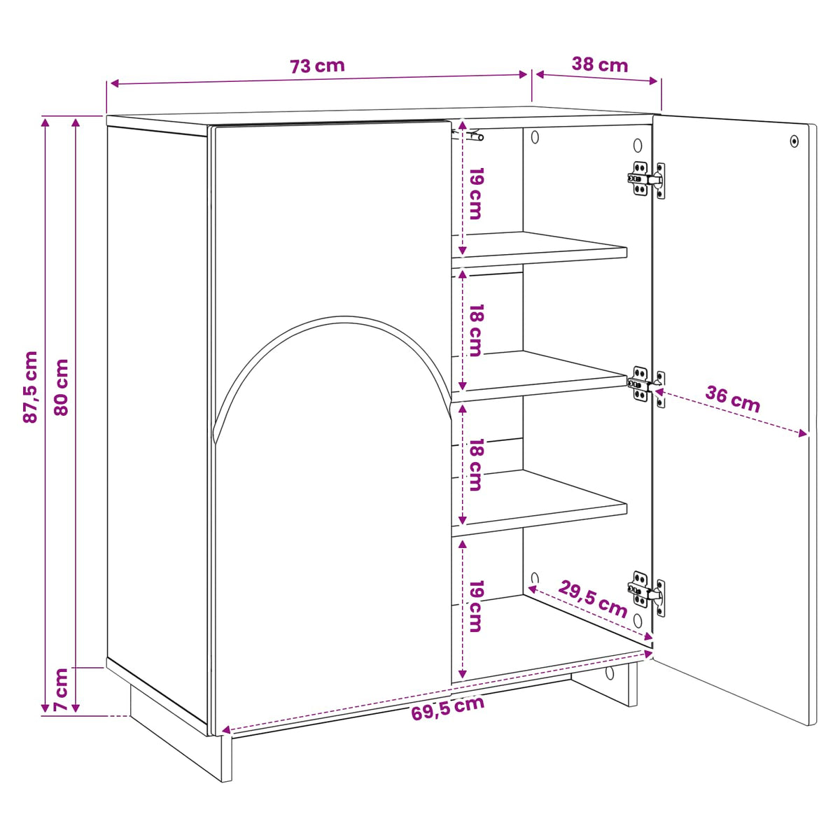 Schoenenkast 73 x 38 x 87,5 cm Bewerkt hout Wit