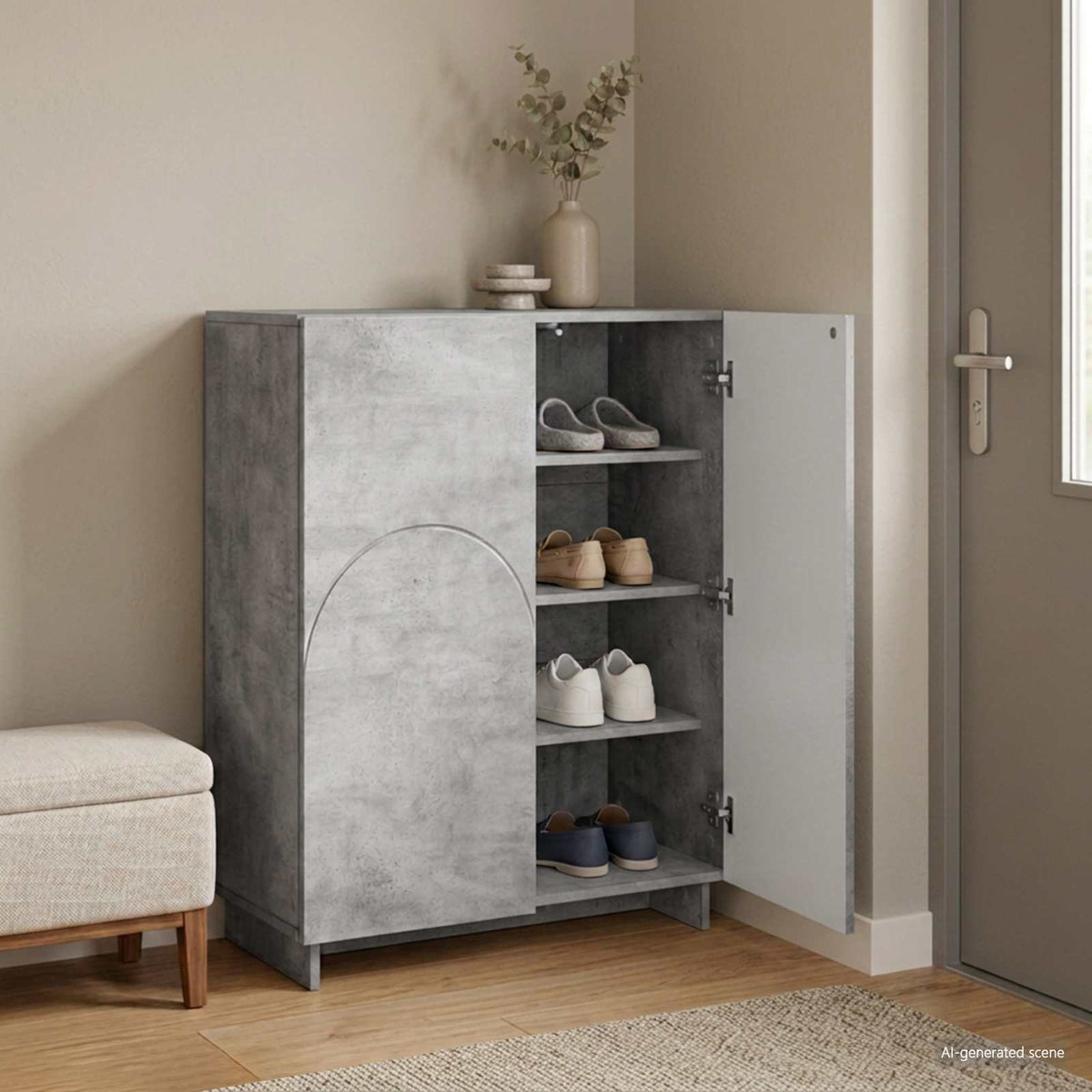 Schoenenkast 73 x 38 x 87,5 cm Bewerkt hout Betongrijs