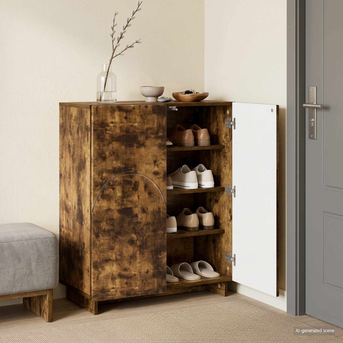 Schoenenkast 73 x 38 x 87,5 cm Bewerkt hout Gerookt eiken