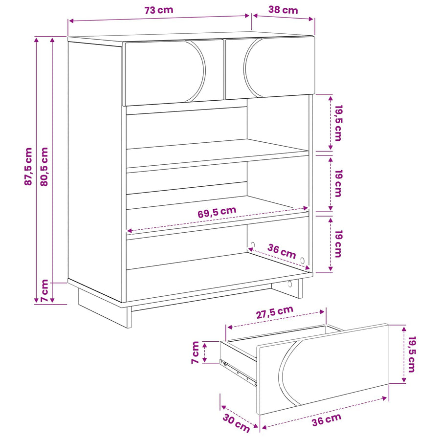 Schoenenkast 73 x 38 x 87,5 cm Bewerkt hout Wit