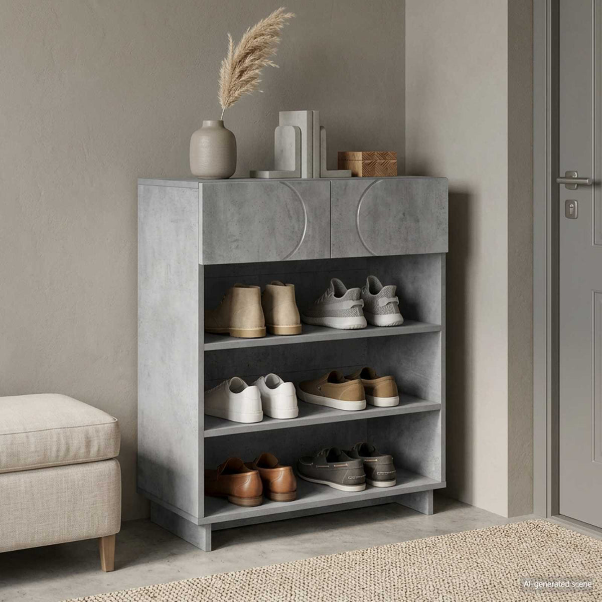 Schoenenkast 73 x 38 x 87,5 cm Bewerkt hout Betongrijs