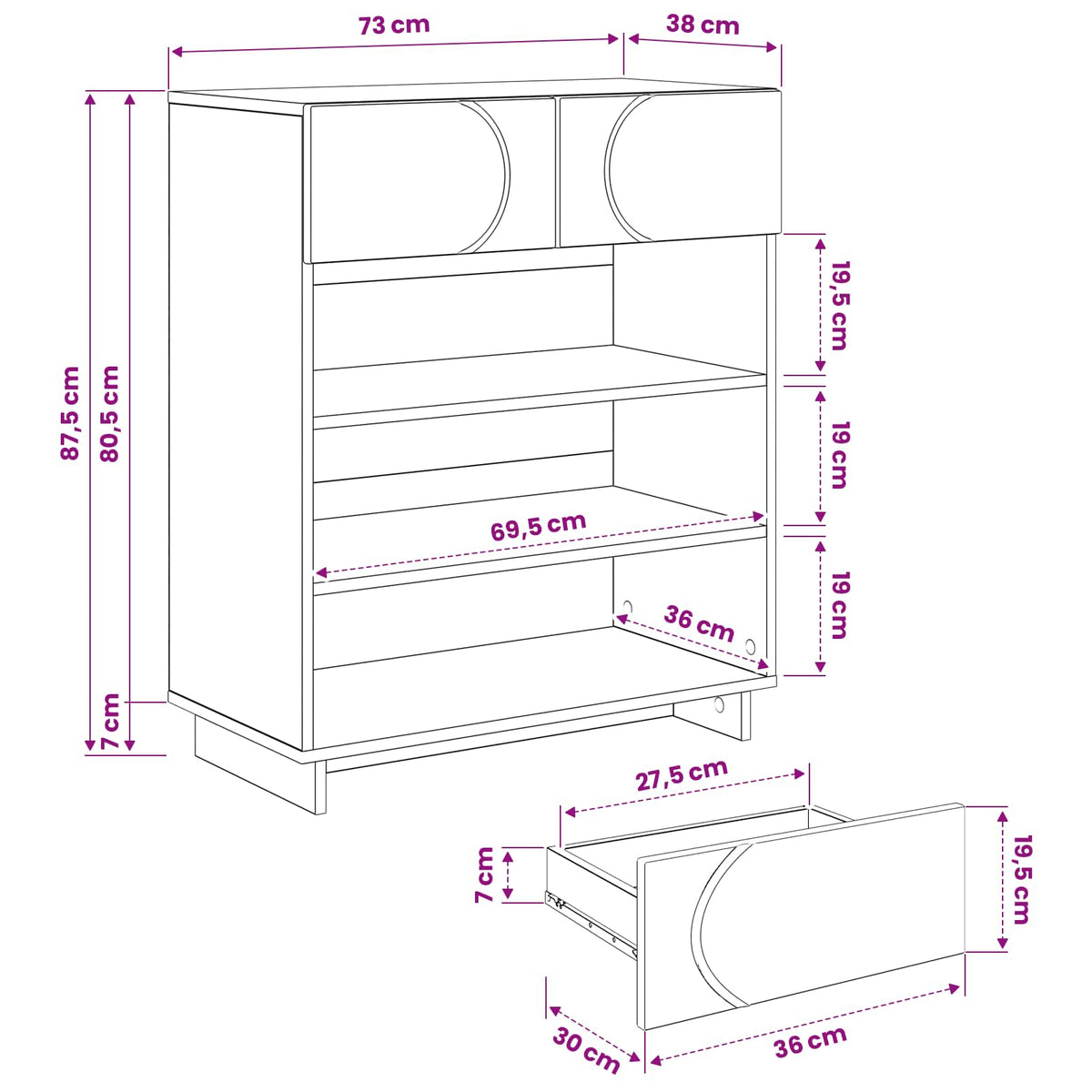 Schoenenkast 73 x 38 x 87,5 cm Bewerkt hout Grijs Sonoma