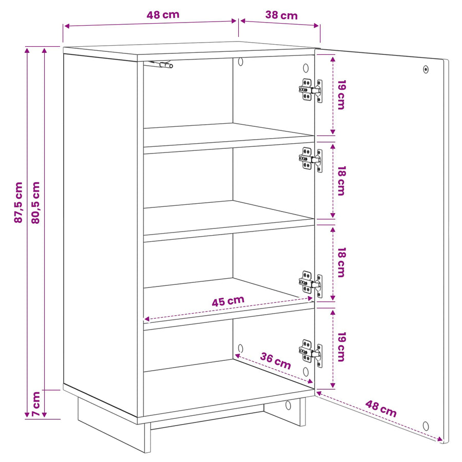 Schoenenkast 48 x 38 x 87,5 cm Bewerkt hout Betongrijs