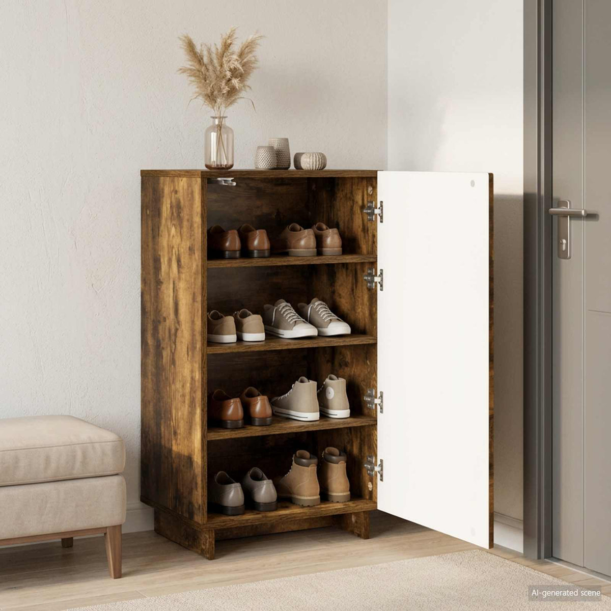 Schoenenkast 48 x 38 x 87,5 cm Bewerkt hout Gerookt eiken
