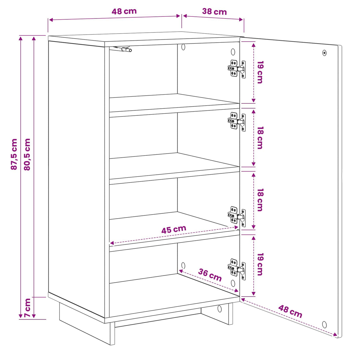 Schoenenkast 48 x 38 x 87,5 cm Bewerkt hout Gerookt eiken