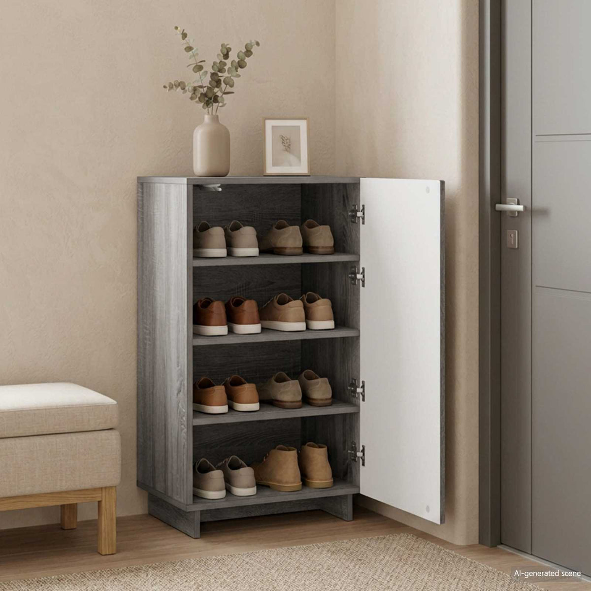 Schoenenkast 48 x 38 x 87,5 cm Bewerkt hout Grijs Sonoma