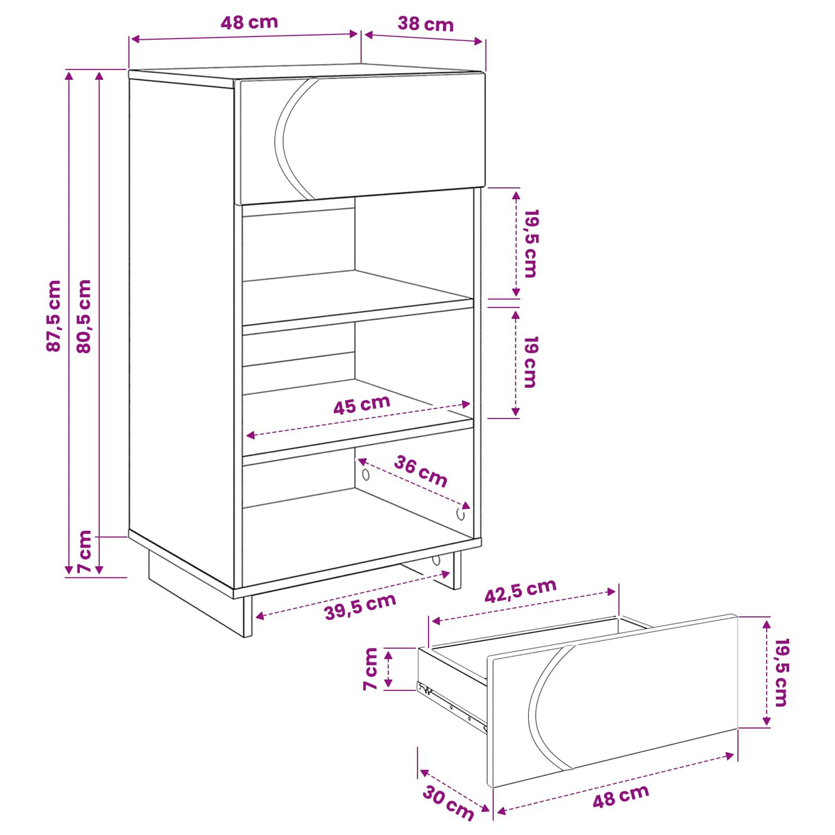 Schoenenkast 48 x 38 x 87,5 cm Bewerkt hout Zwart