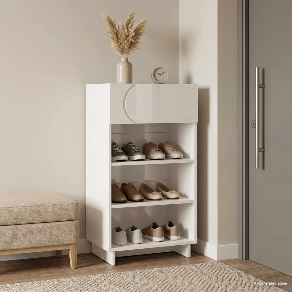 Schoenenkast 48 x 38 x 87,5 cm Bewerkt hout Hoogglans Wit