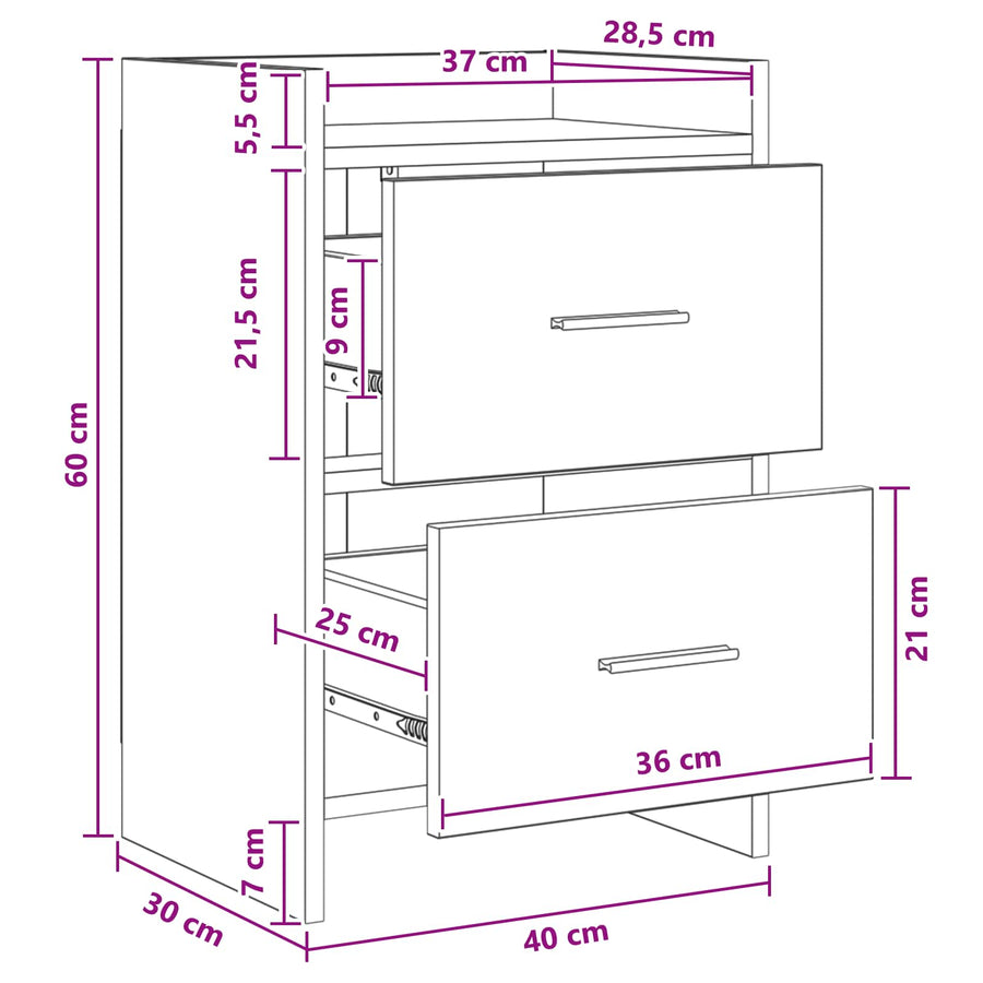 Nachtkastjes 2 pcs Artisanaal eiken 40 x 30 x 60 cm
