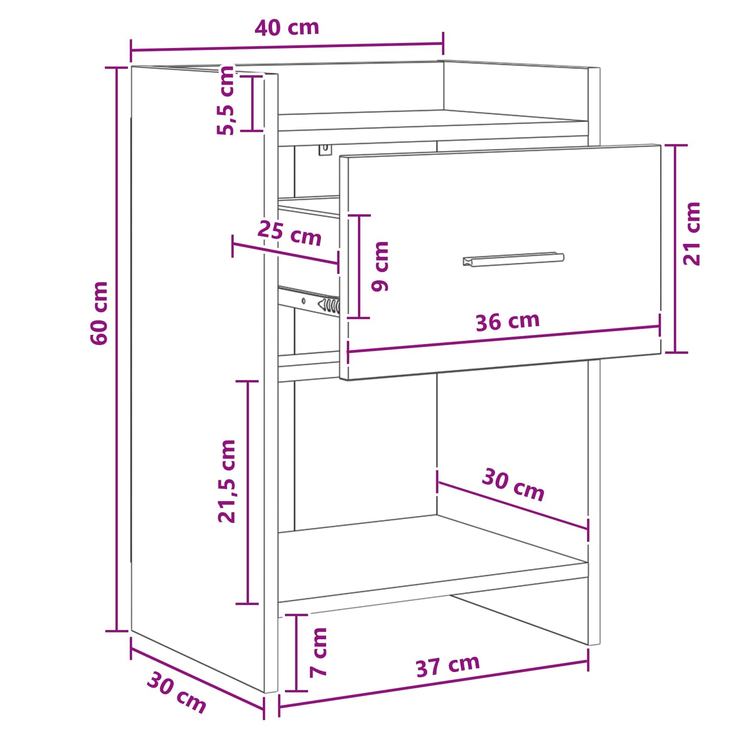 Nachtkastjes Betongrijs 40 x 30 x 60 cm Bewerkt hout