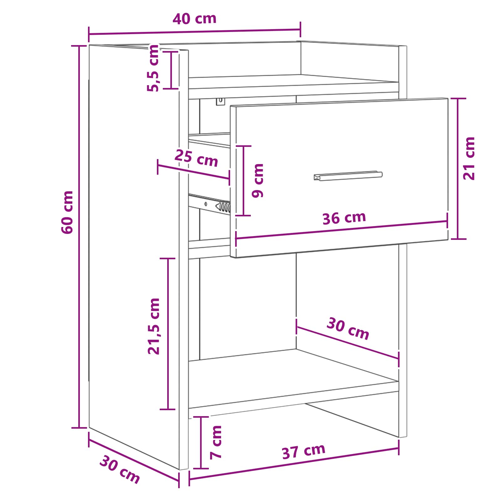 Nachtkastjes Grijs Sonoma 40 x 30 x 60 cm Bewerkt hout