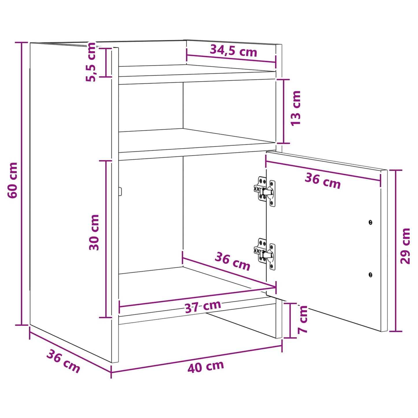 Nachtkastjes Sonoma Eiken 40 x 36 x 60 cm Bewerkt hout