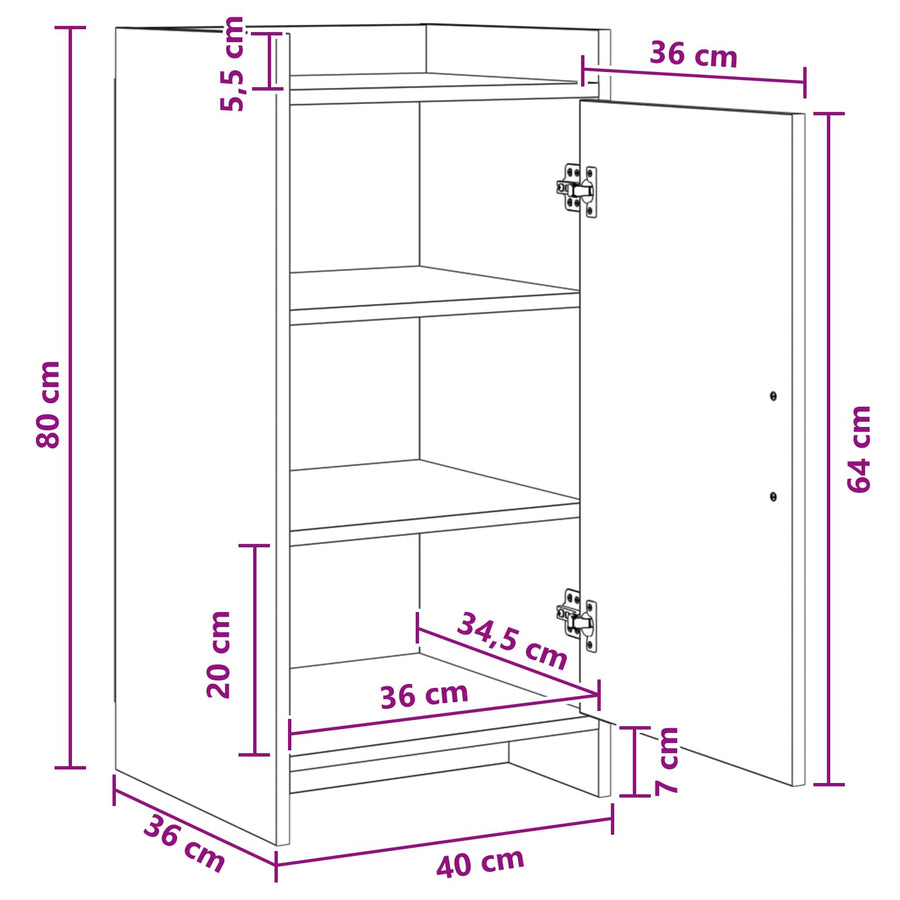 Dressoir Zwart eiken 40 x 36 x 80 cm Bewerkt hout