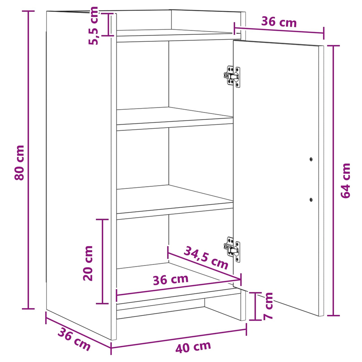 Dressoir Betongrijs 40 x 36 x 80 cm Bewerkt hout