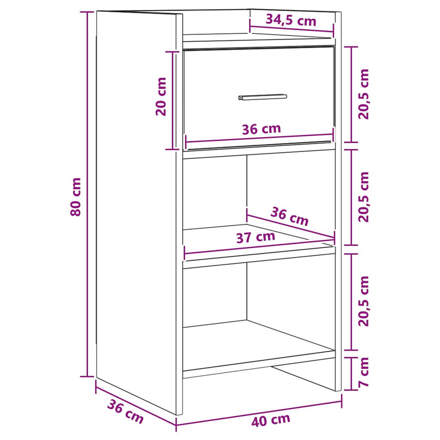 Dressoir Grijs Sonoma 40 x 36 x 80 cm Bewerkt hout