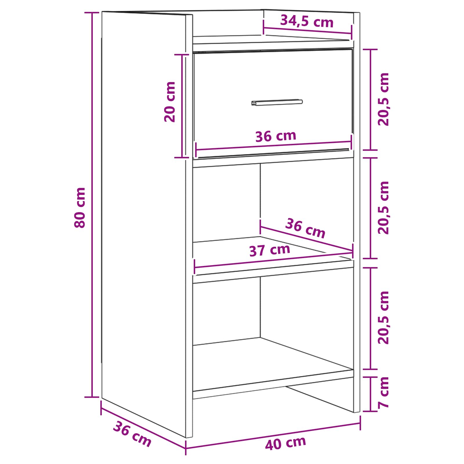 Dressoir Artisanaal eiken 40 x 36 x 80 cm Bewerkt hout