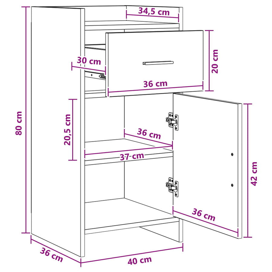 Dressoir Betongrijs 40 x 36 x 80 cm Bewerkt hout