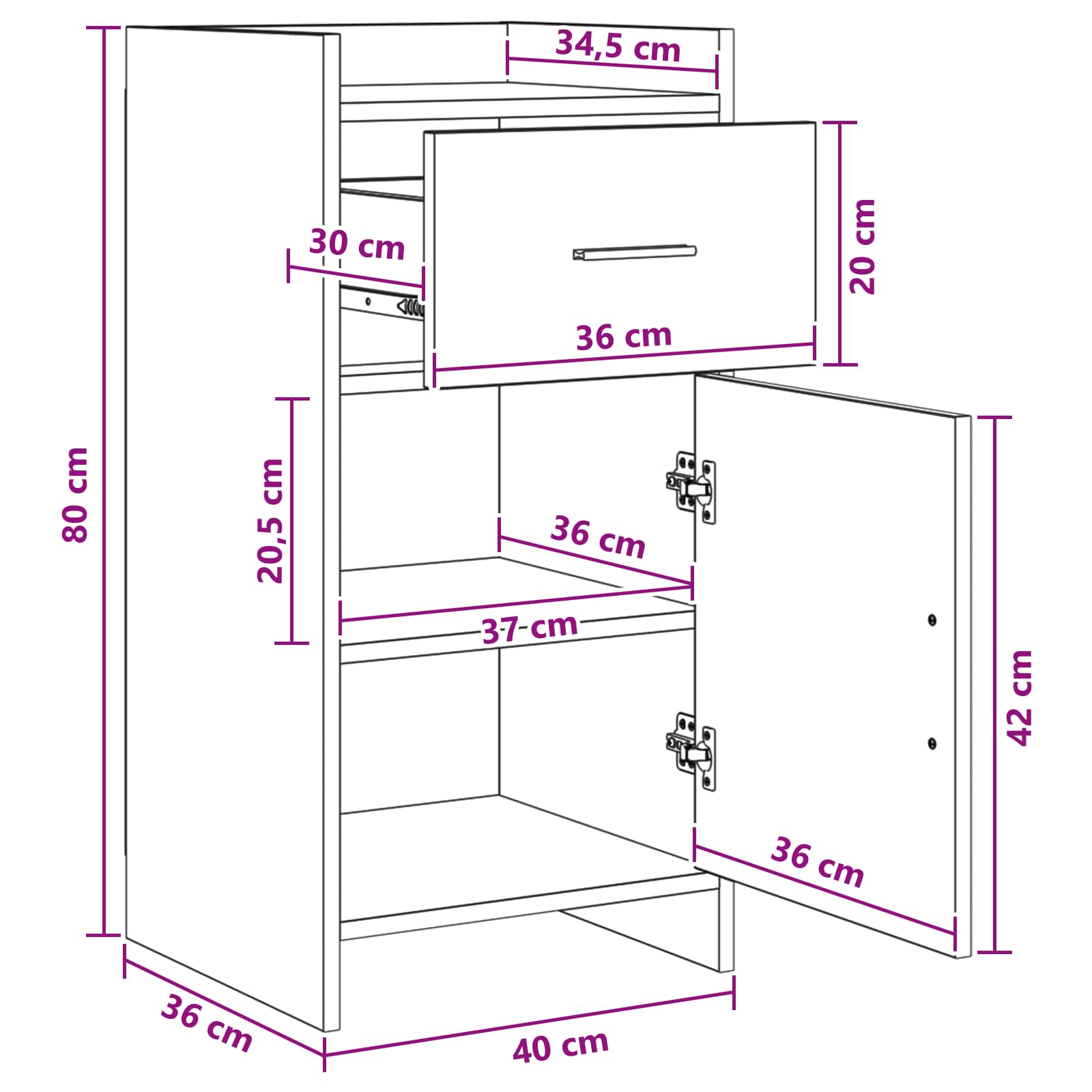 Dressoir Gerookt eiken 40 x 36 x 80 cm Bewerkt hout