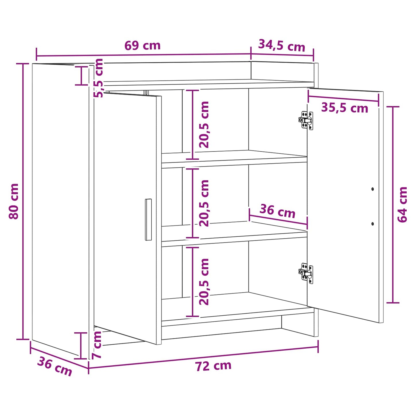 Dressoir Betongrijs 72 x 36 x 80 cm Bewerkt hout