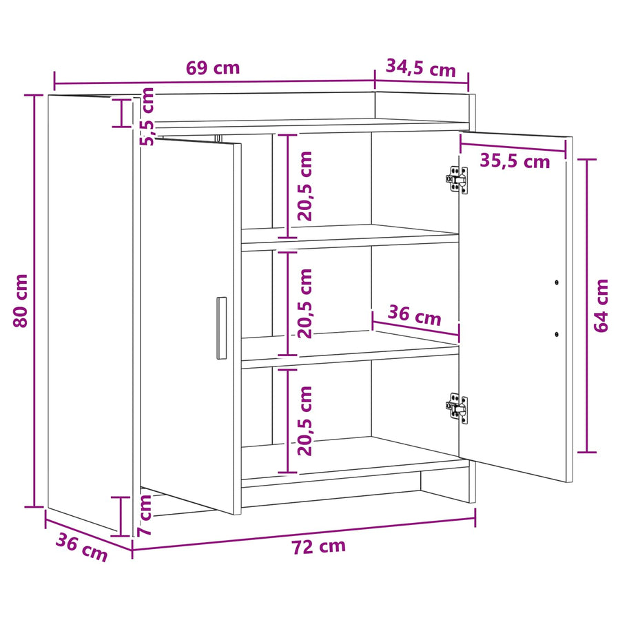 Dressoir Betongrijs 72 x 36 x 80 cm Bewerkt hout
