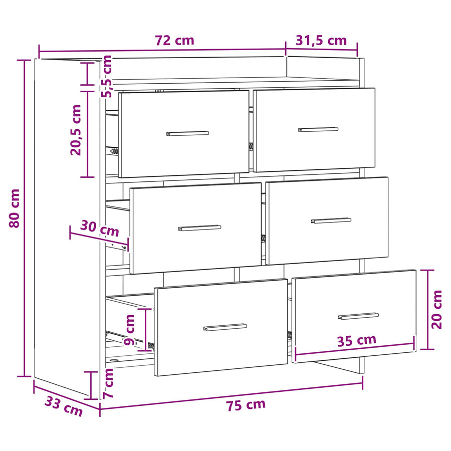 Dressoir Sonoma Eiken 75 x 33 x 80 cm Bewerkt hout