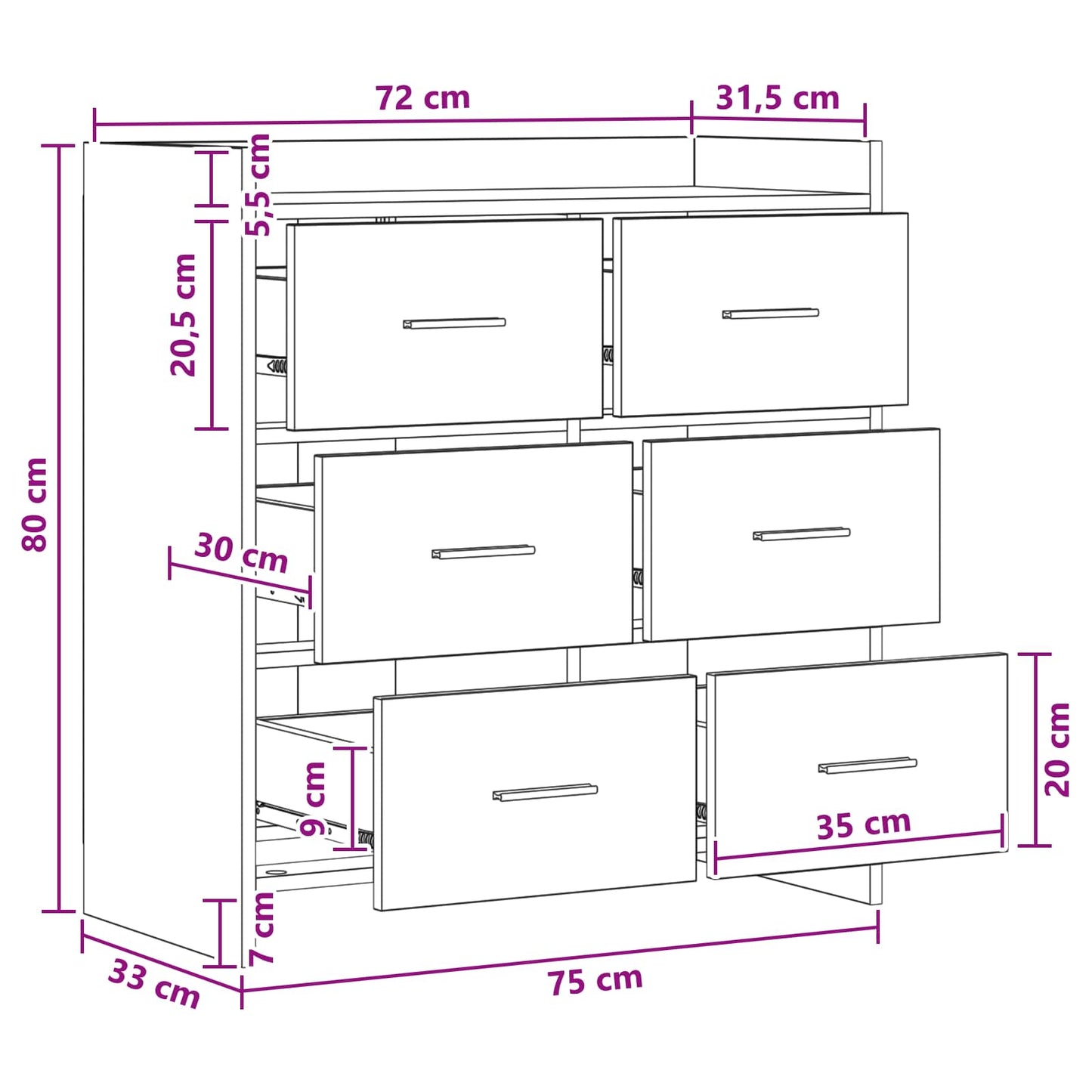 Dressoir Oud hout 75 x 33 x 80 cm Bewerkt hout
