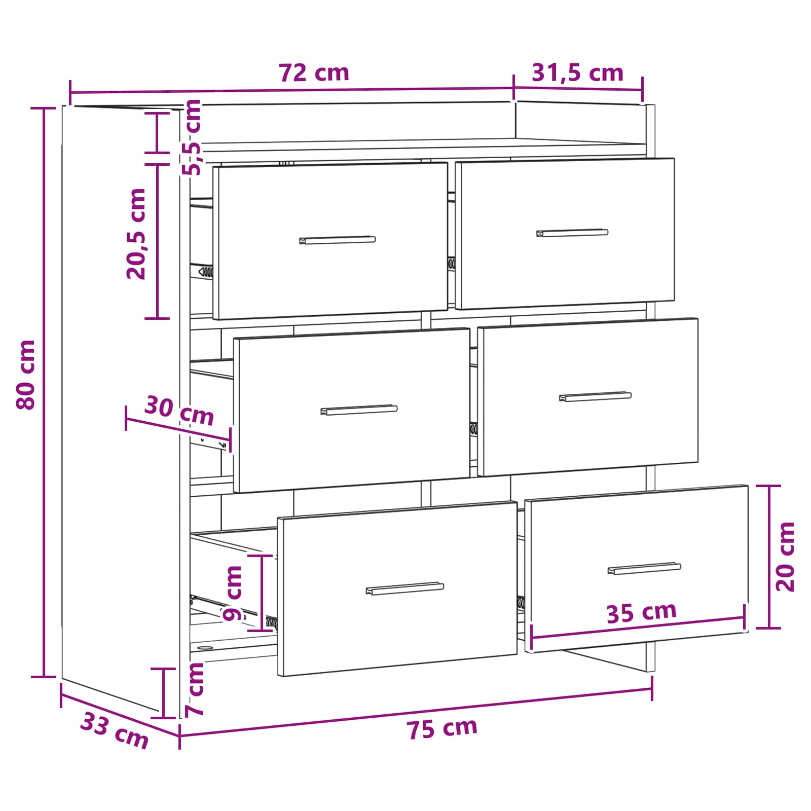 Dressoir Oud hout 75 x 33 x 80 cm Bewerkt hout