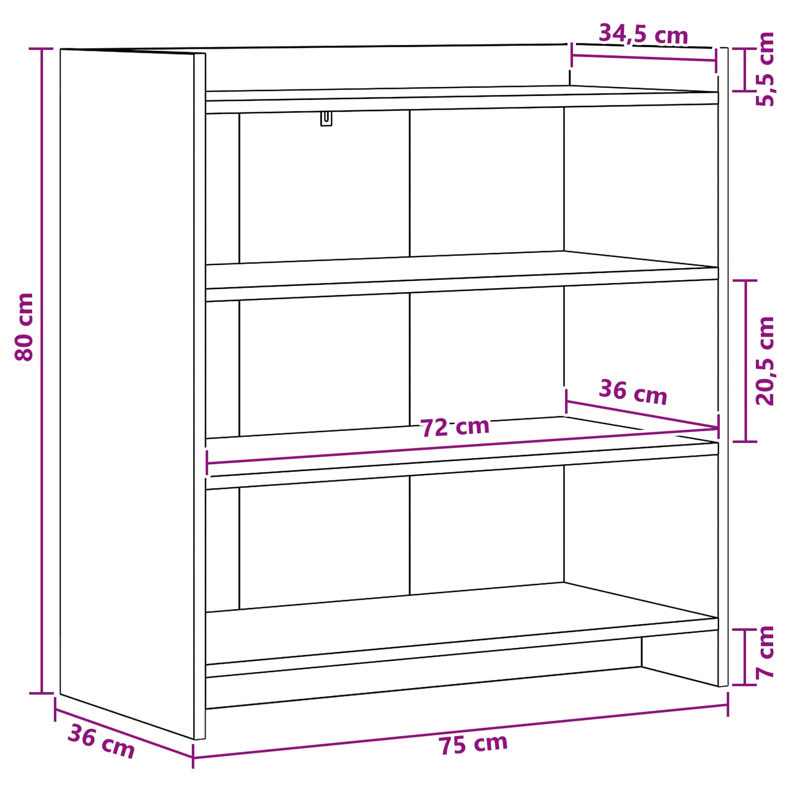 Dressoir Zwart eiken 75 x 36 x 80 cm Bewerkt hout