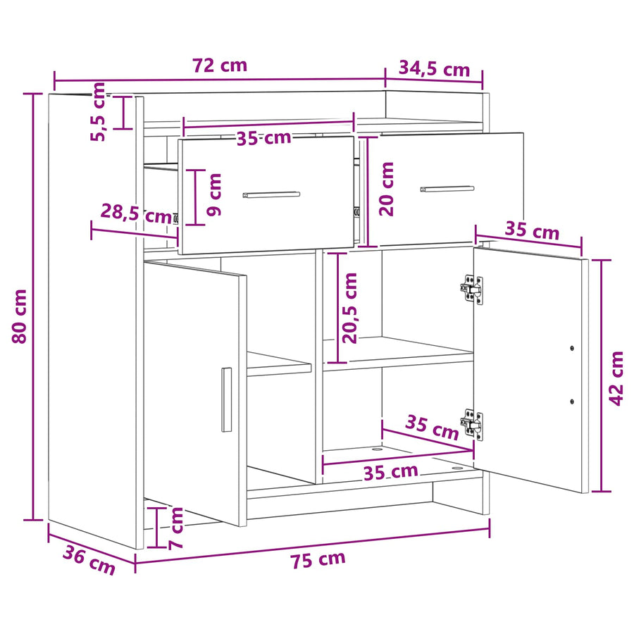 Dressoir Betongrijs 75 x 36 x 80 cm Bewerkt hout
