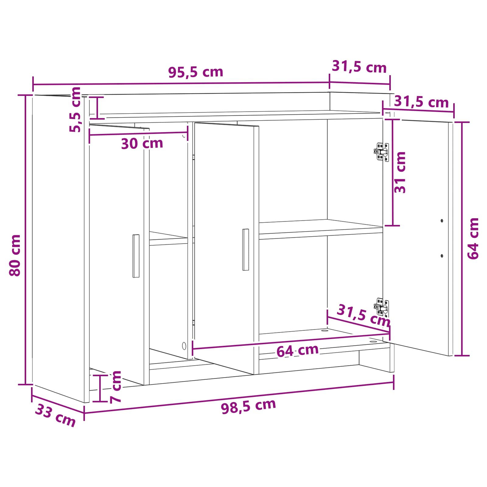 Dressoir Gerookt eiken 98,5 x 33 x 80 cm Bewerkt hout