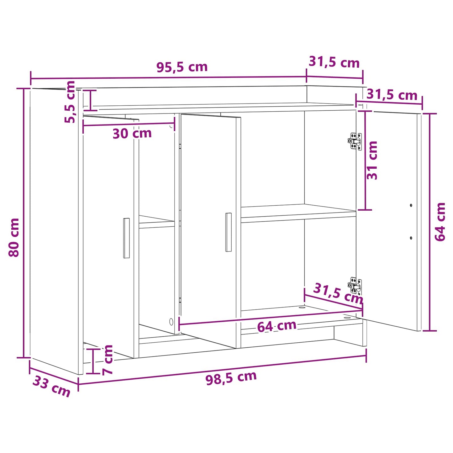 Dressoir Grijs Sonoma 98,5 x 33 x 80 cm Bewerkt hout