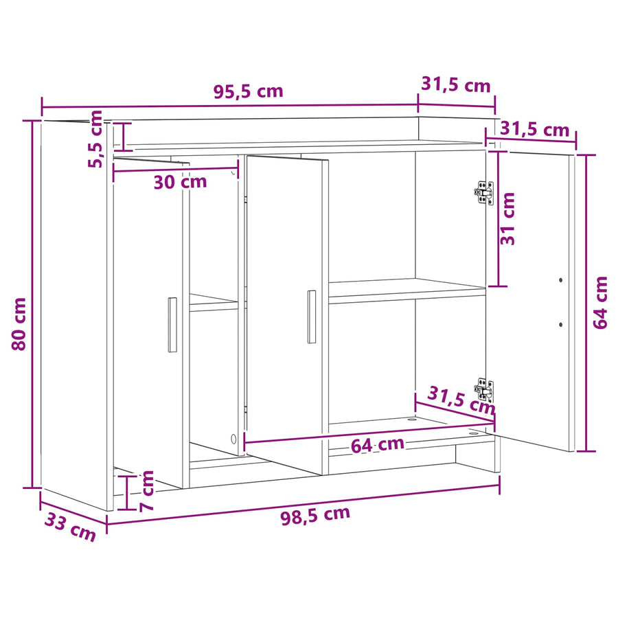 Dressoir Grijs Sonoma 98,5 x 33 x 80 cm Bewerkt hout