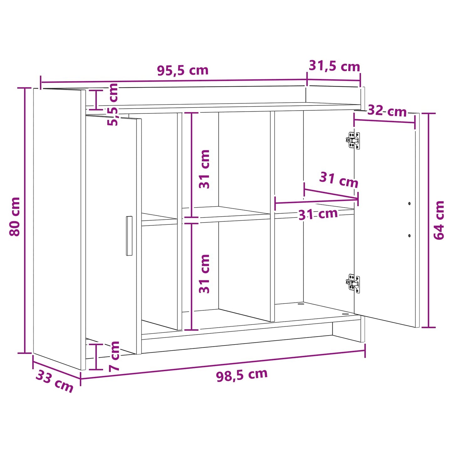 Dressoir 98,5 x 33 x 80 cm PB