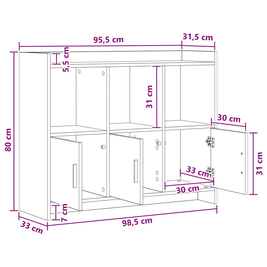 Dressoir Grijs Sonoma 98,5 x 33 x 80 cm Bewerkt hout