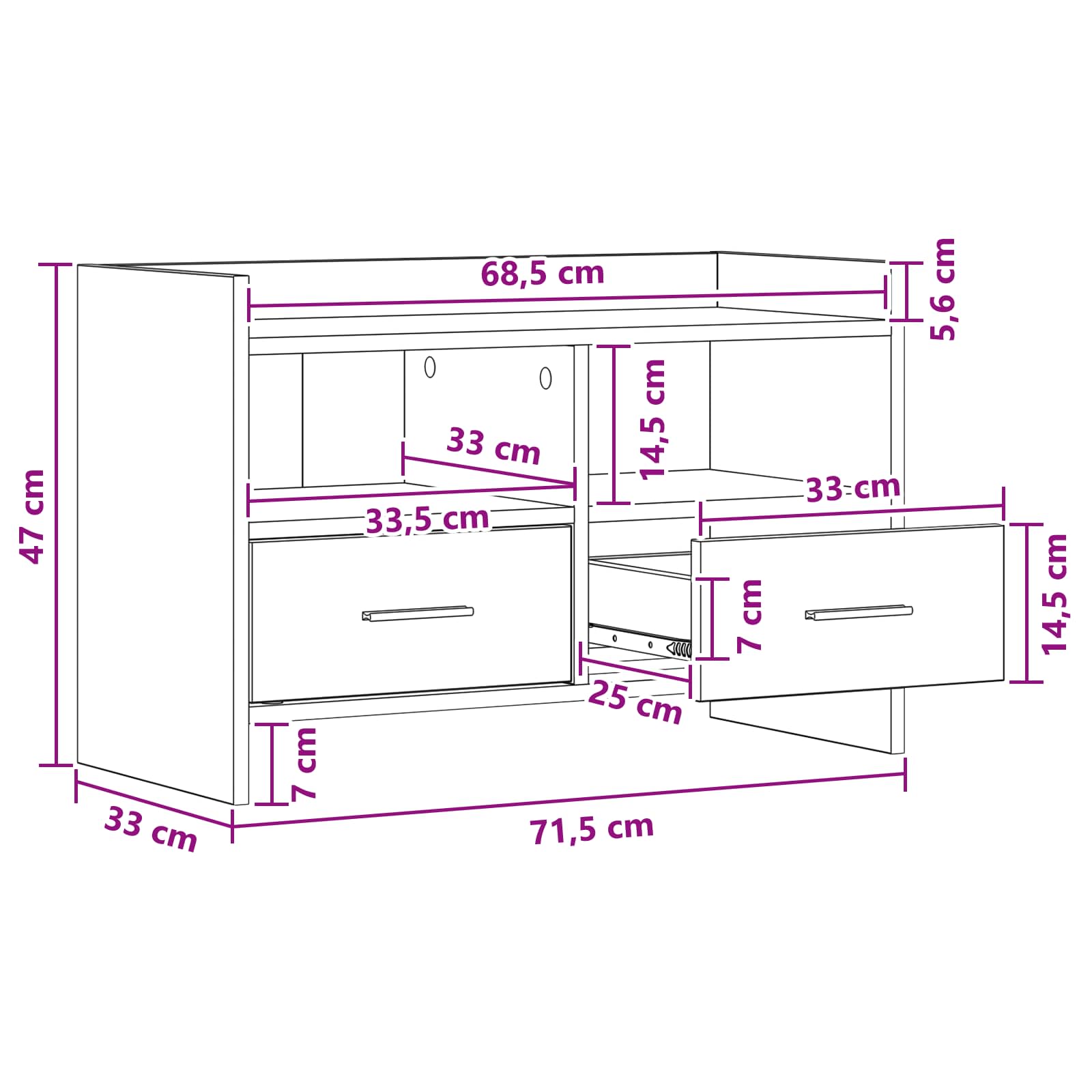TV-kast 71,5 x 33 x 47 cm Betongrijs Bewerkt hout