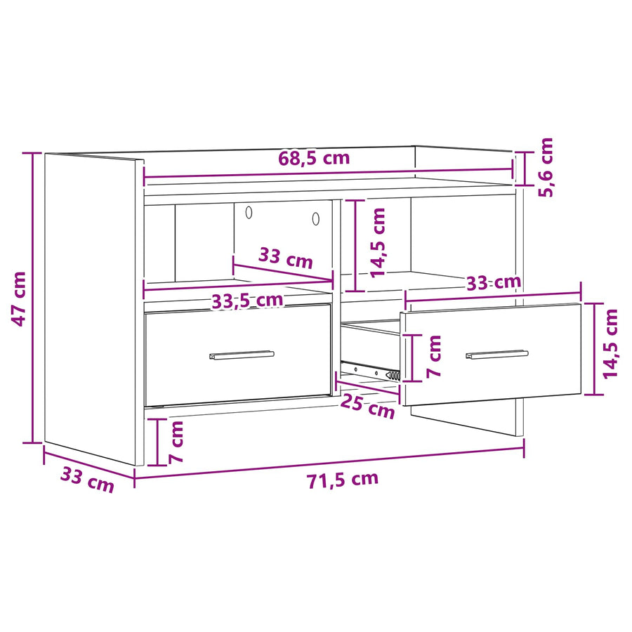 TV-kast 71,5 x 33 x 47 cm Gerookt eiken Bewerkt hout