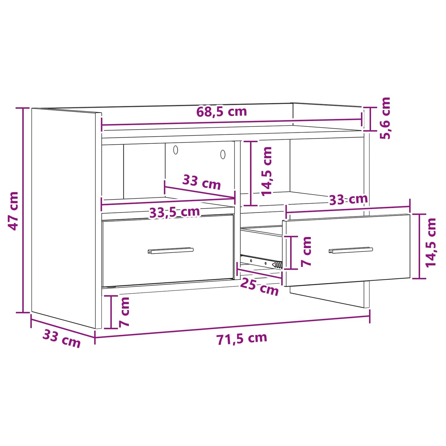 TV-kast 71,5 x 33 x 47 cm Oud hout Bewerkt hout